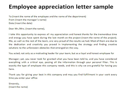 Employee appreciation letter sample | Just Letter Templates
