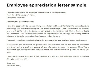 Employee Appreciation Letter | All about Letter Examples