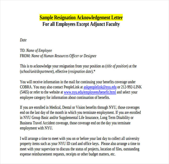 9+ Resignation Acknowledgement Letter Templates PDF, Word | Free 