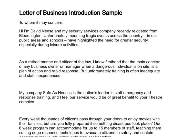 Letter Of Business Introduction Intended For Letter Introducing 
