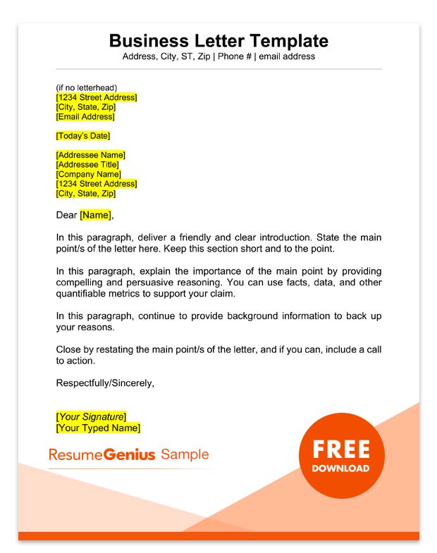 Business Letter Template for Word | Sample Business Letter