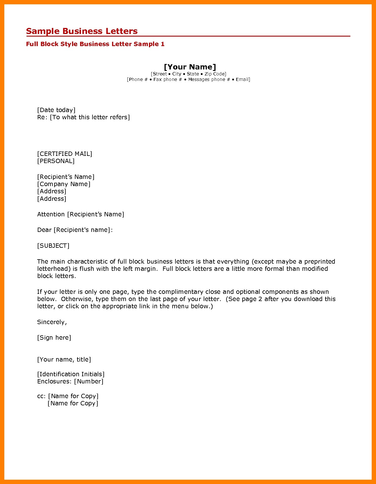 Sample Formal Business Letter Template Copy Formal Letter Template 