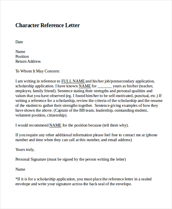 Elegant Example Character Reference Letter | three blocks