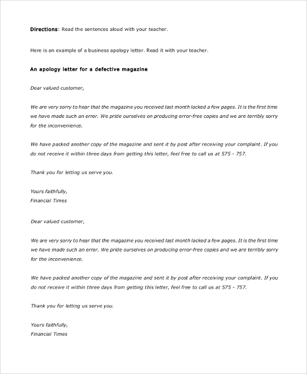 Great Business Apology Letter Template Example With Personal 