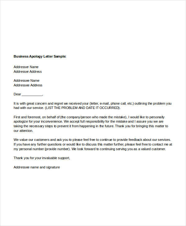 Sample Apology Letter Templates 13+ Free Word, PDF Documents 