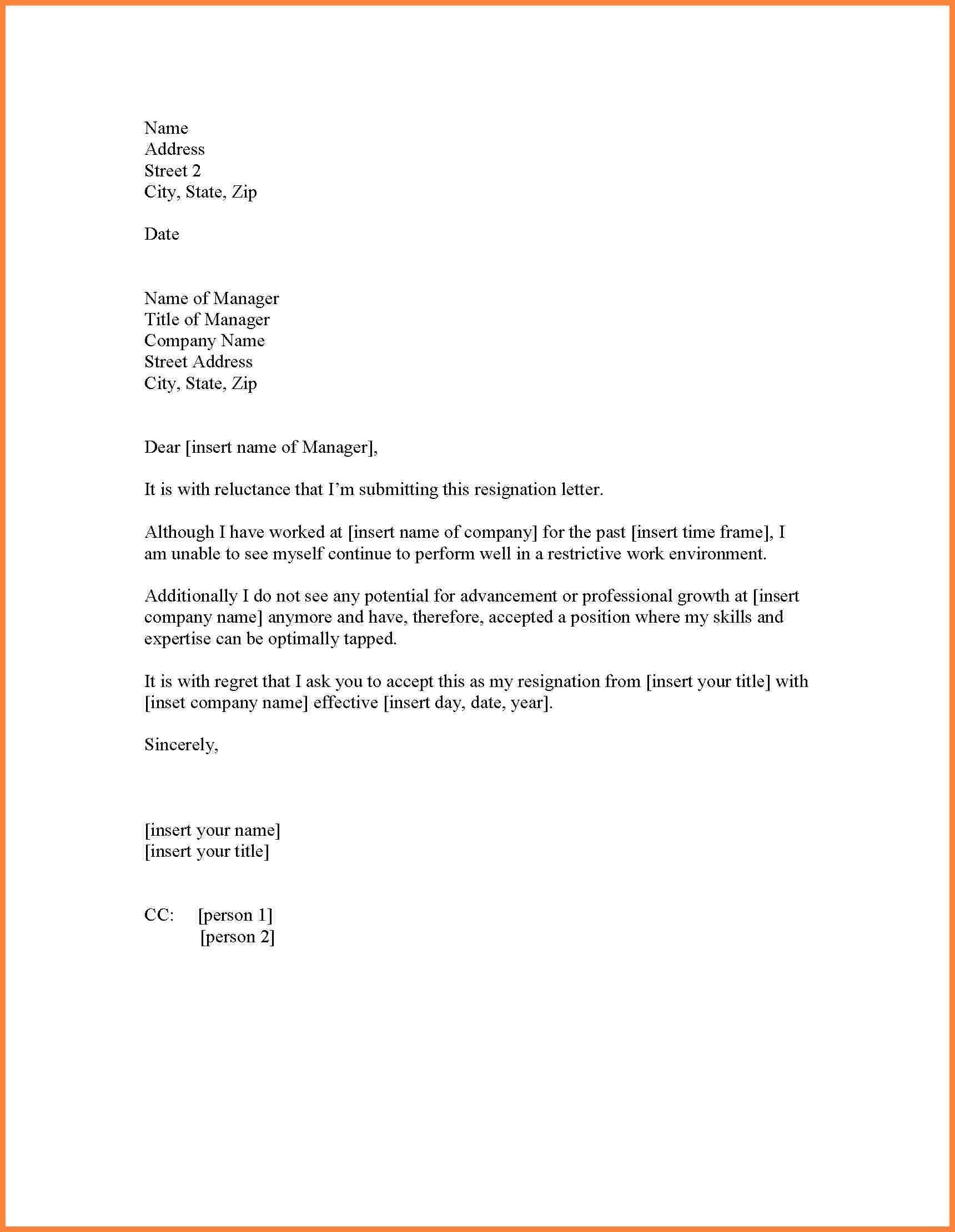 Notice Of Resignation Letter Format New Formal Resignation Letter 