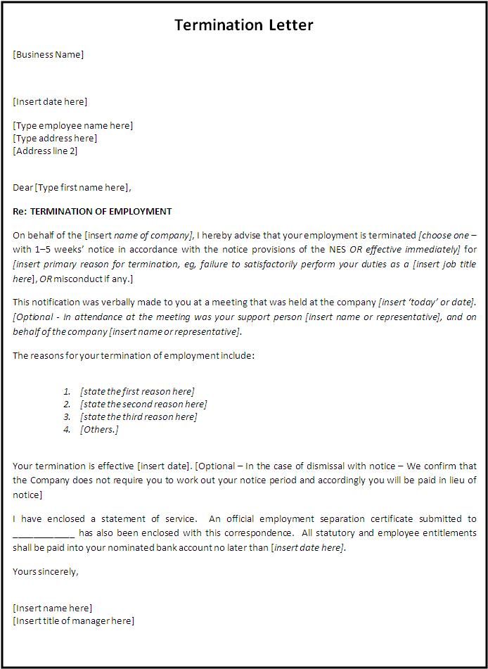 Free Employment Termination Letter Word Template Sample : Vatansun