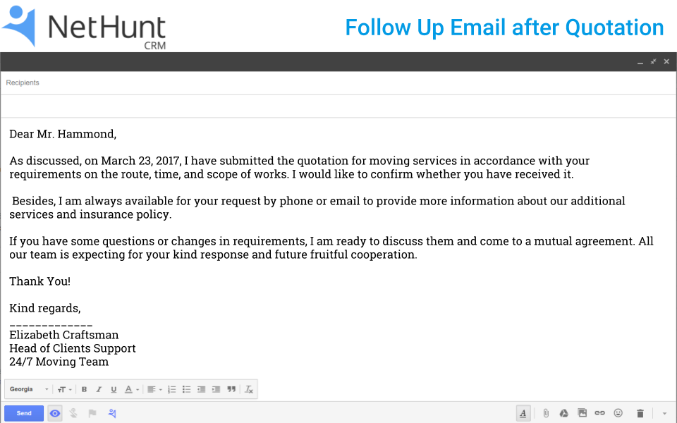 How to Write a Follow Up Email to Client after Quotation | NetHunt CRM