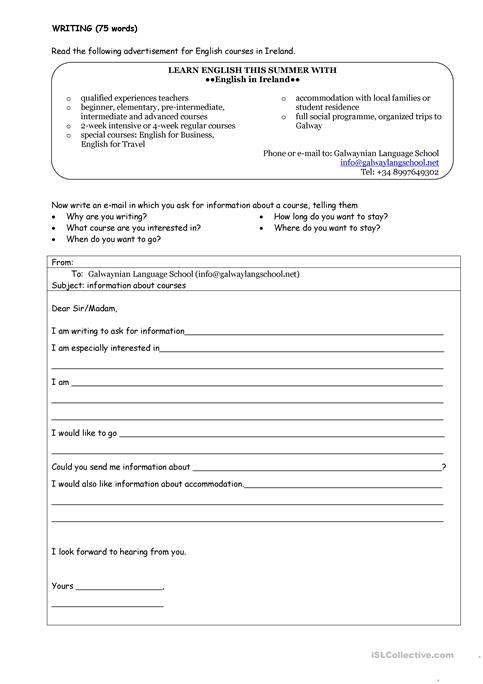 Asking for information email worksheet Free ESL printable 