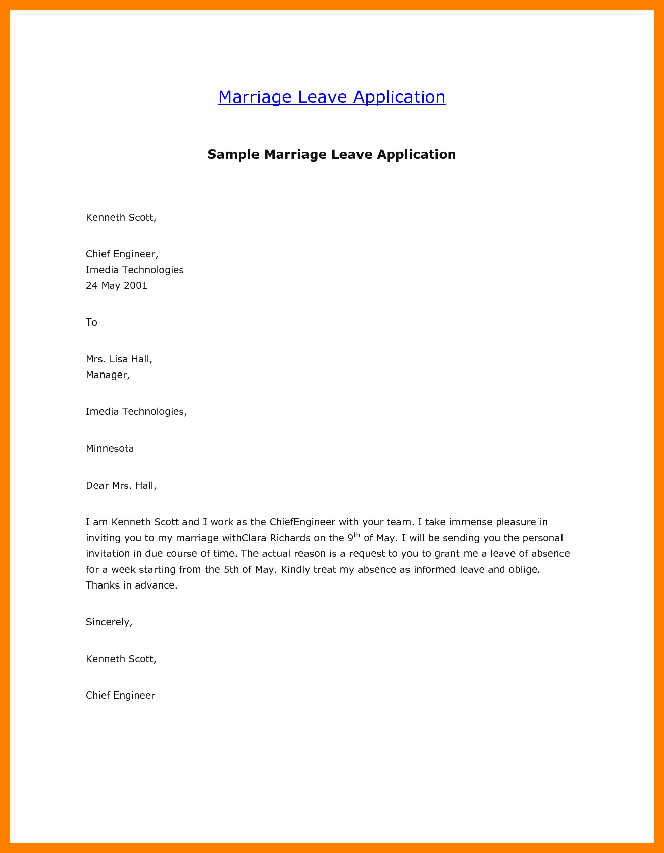 Leave Letter Format Mail New Application For Leave To Manager 