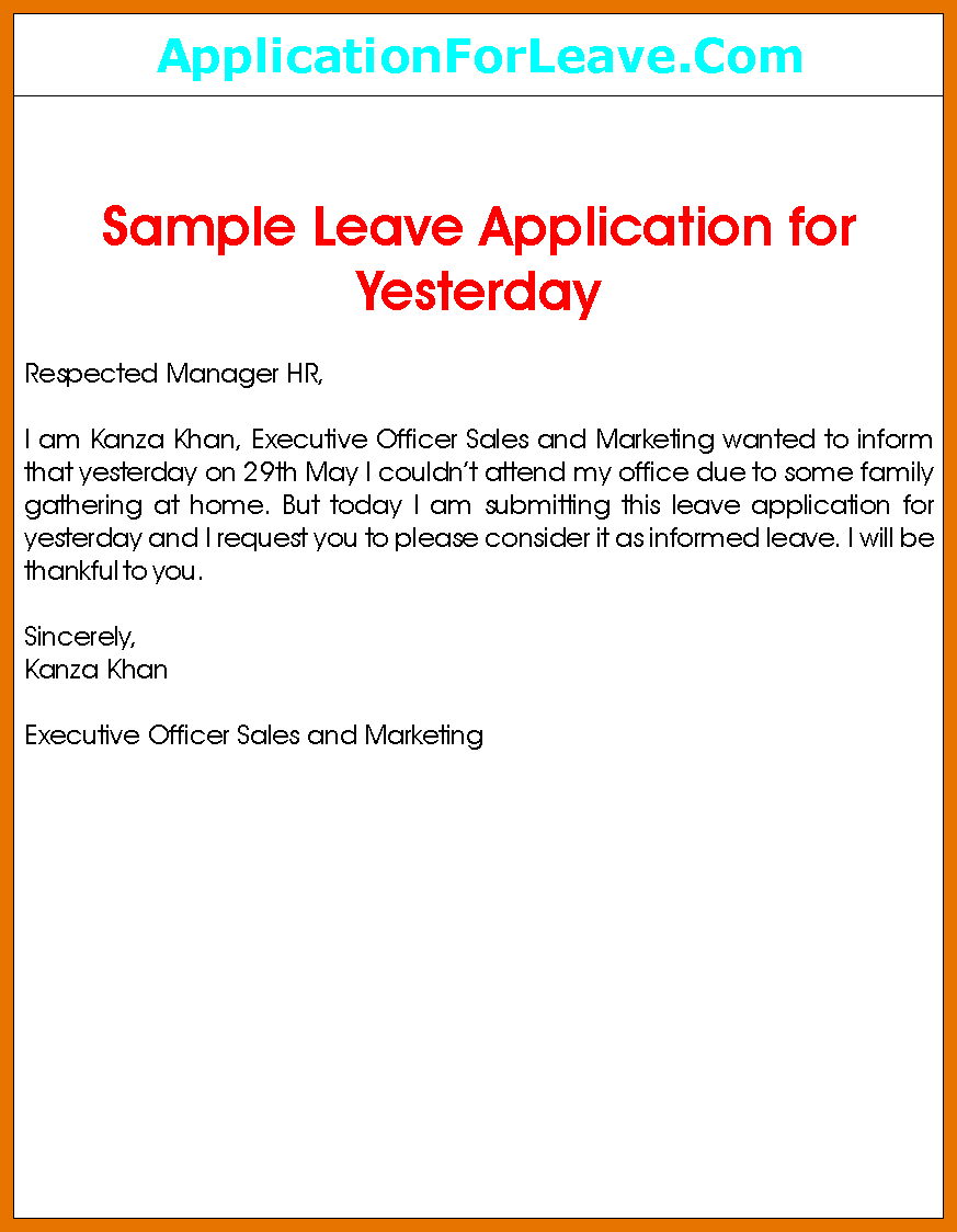 Letter Format For Leave Request Best Of Employee Leave Application 