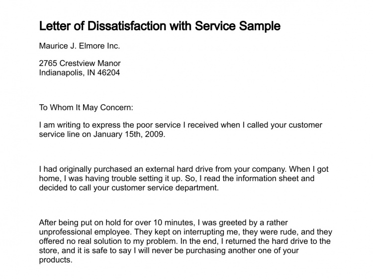 letter of dissatisfaction for poor service Boat.jeremyeaton.co
