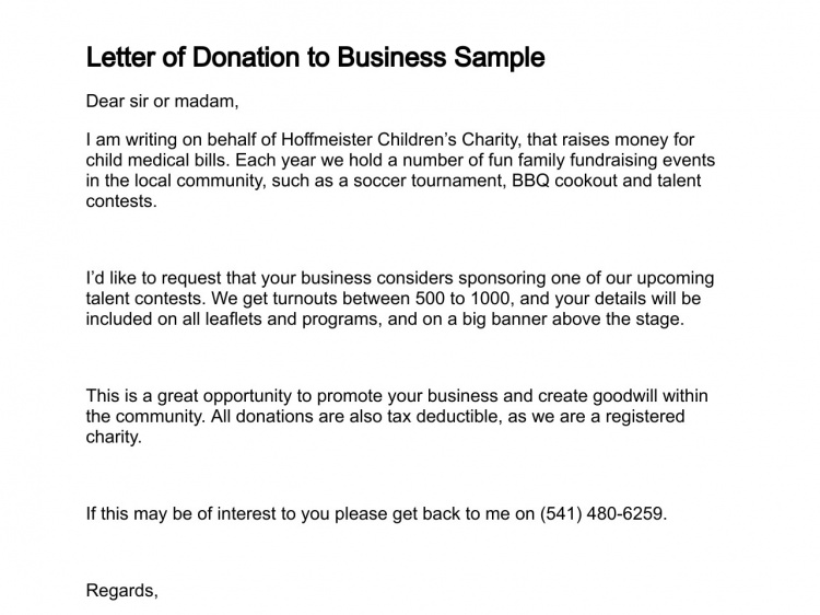 Letter of Donation