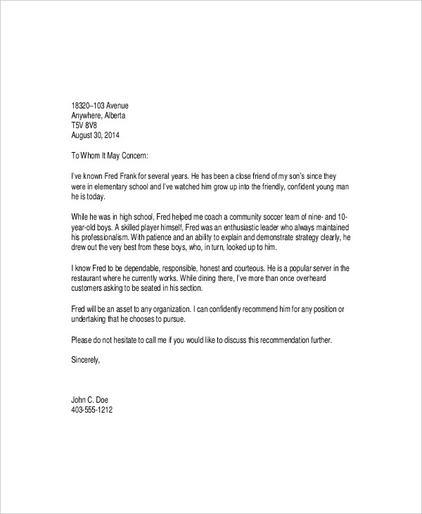 Character Letter Templates 7+ Free Sample, Example Format 