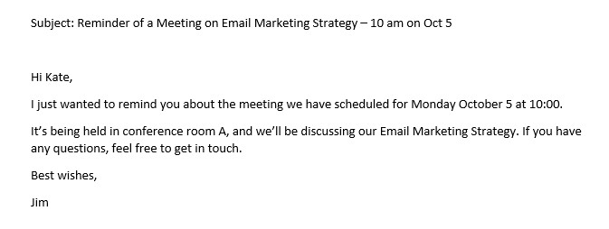 Friendly reminder email sample meeting template functional 