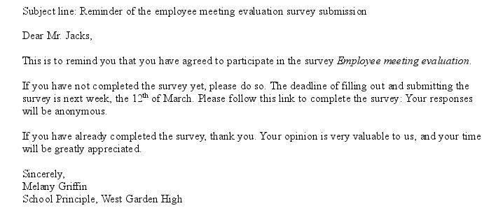 Free Survey Reminder Email Letter Template Sample