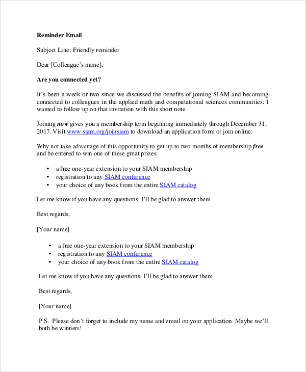 8+ Reminder Email Examples & Samples PDF, DOC