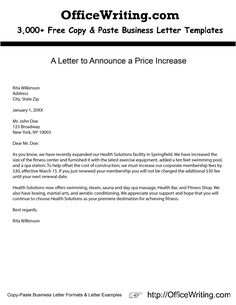 Send this letter to a client, informing him/her of a price 