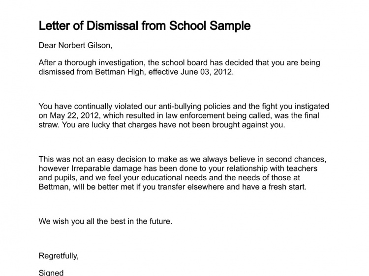 letter of dismissal example Gecce.tackletarts.co