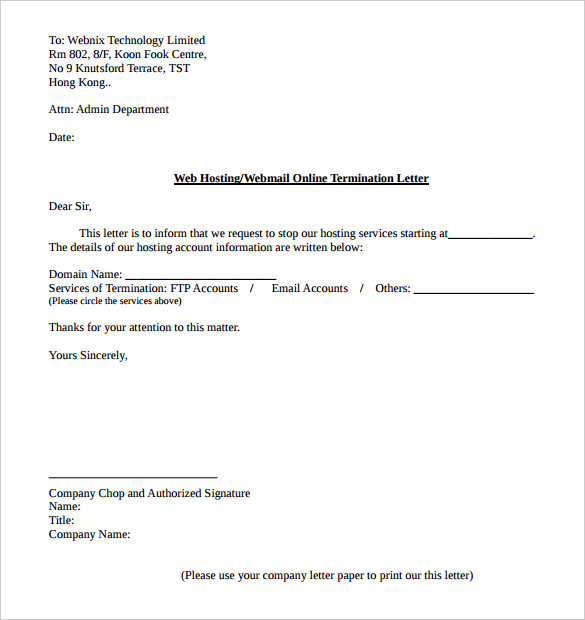 termination letter template 10 service termination letter 