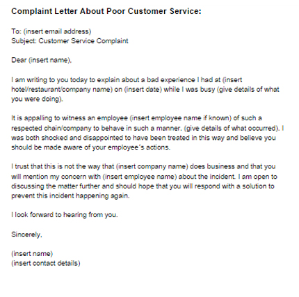 Complaint Letter Poor Customer Service Sample | Just Letter Templates