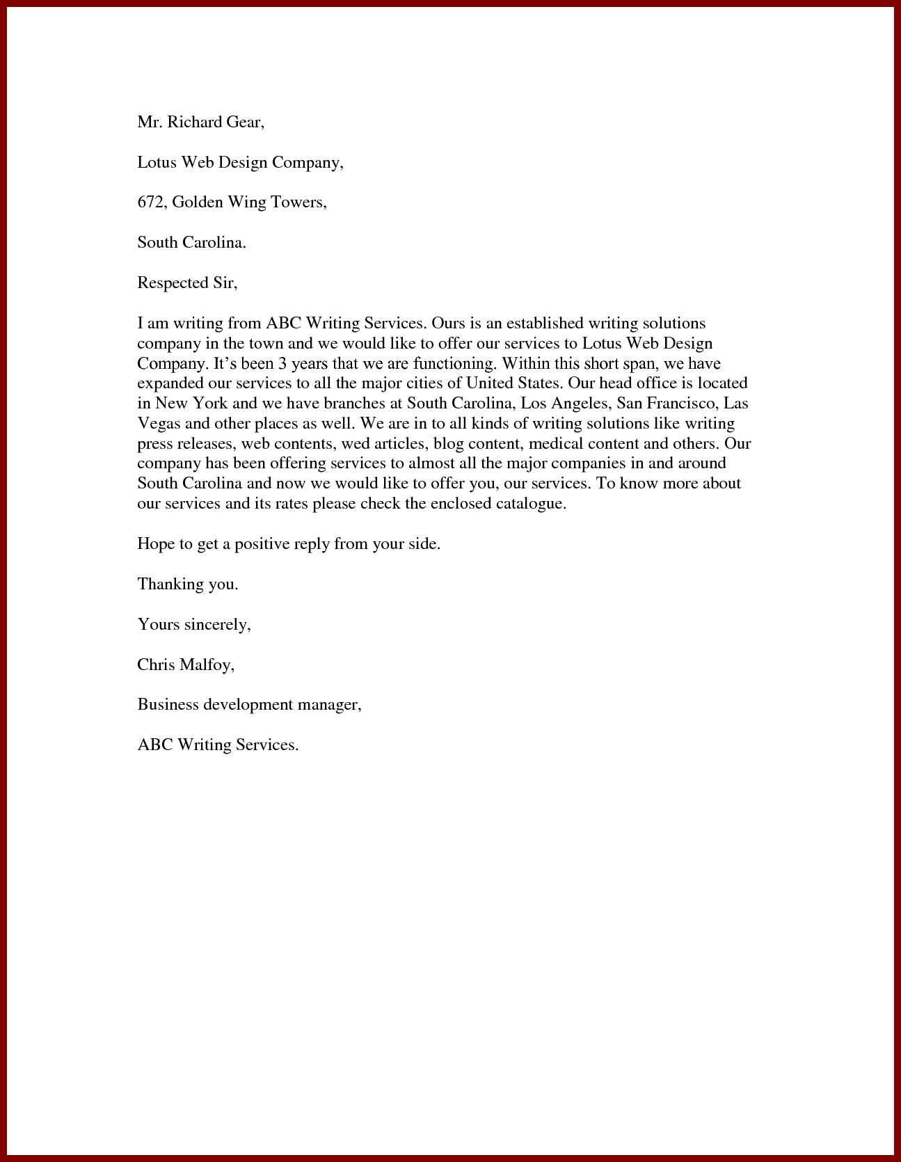 Sample proposal letter for services 15 offer sendletters famous or 
