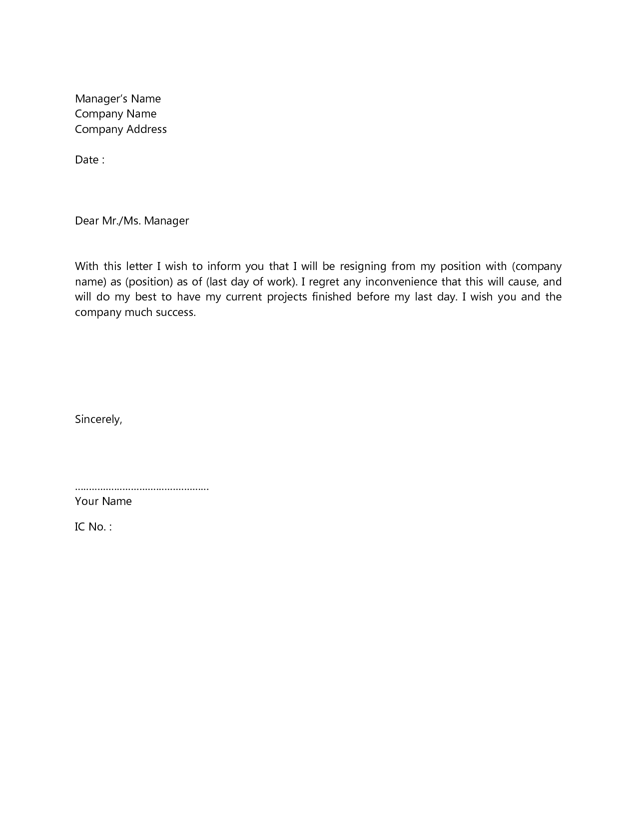 Simple Resignation Letter | bravebtr