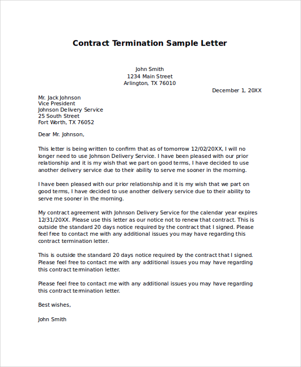 Sample Termination Letter | gplusnick