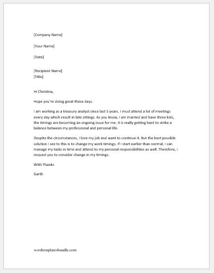 Request Letter for Change in Shift Timing | Formal Word Templates