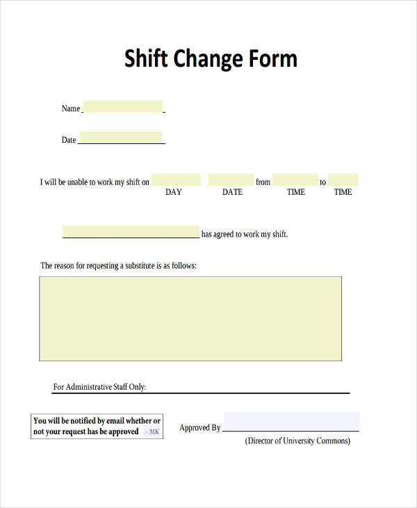 Sample Employee Shift Change Forms 7+ Free Documents in Word, PDF