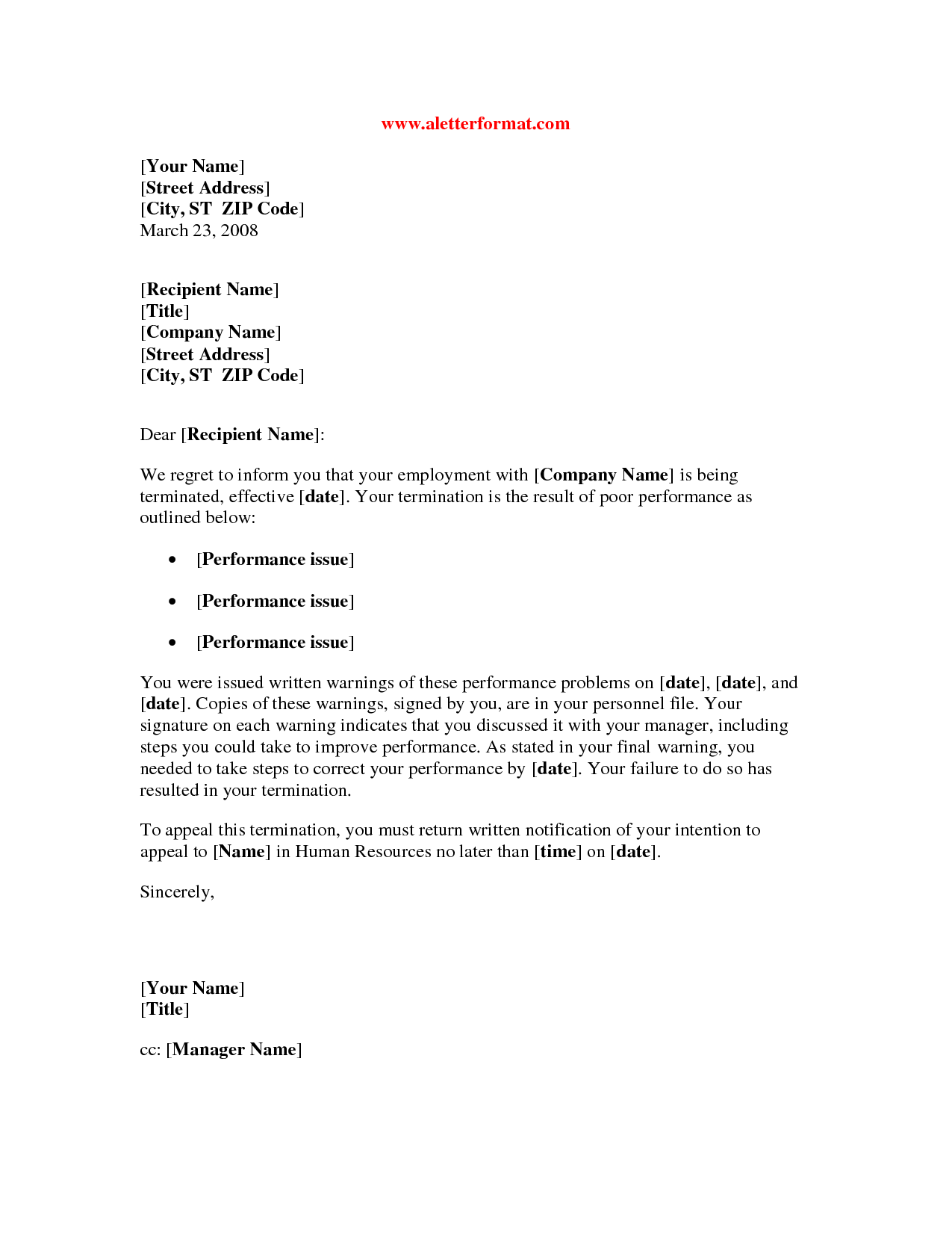 termination letter to employee for poor performance 28 images 